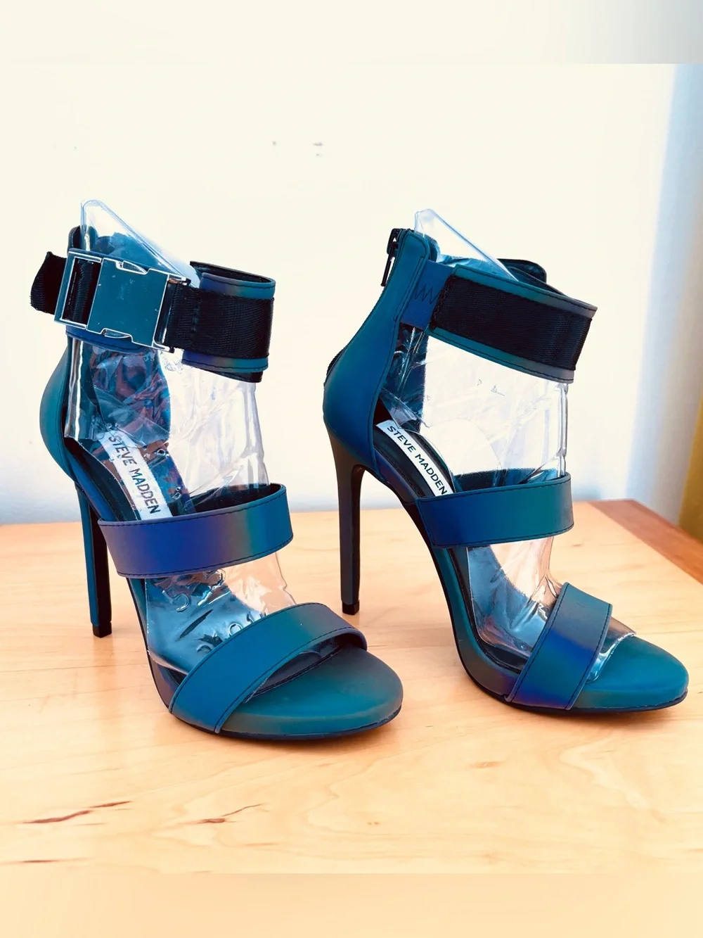 Steve Madden Rainbow Reflective Iridescent Stiletto Heels with Buckle, Size 6
